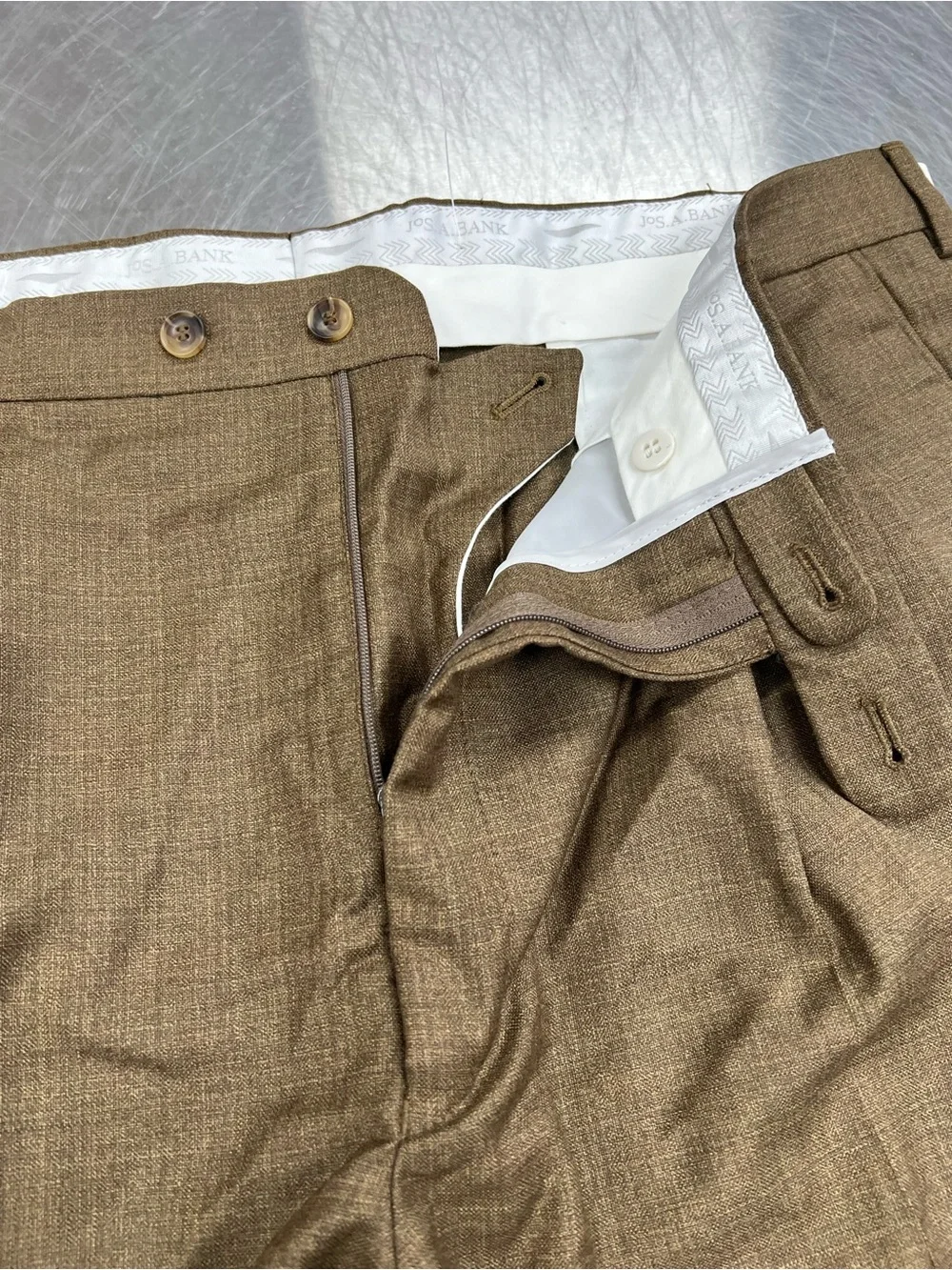 Joseph Fancy Weave 100% Wool Jos. A. Bank Brown Pleated Dress Pants Mens 38 Reg